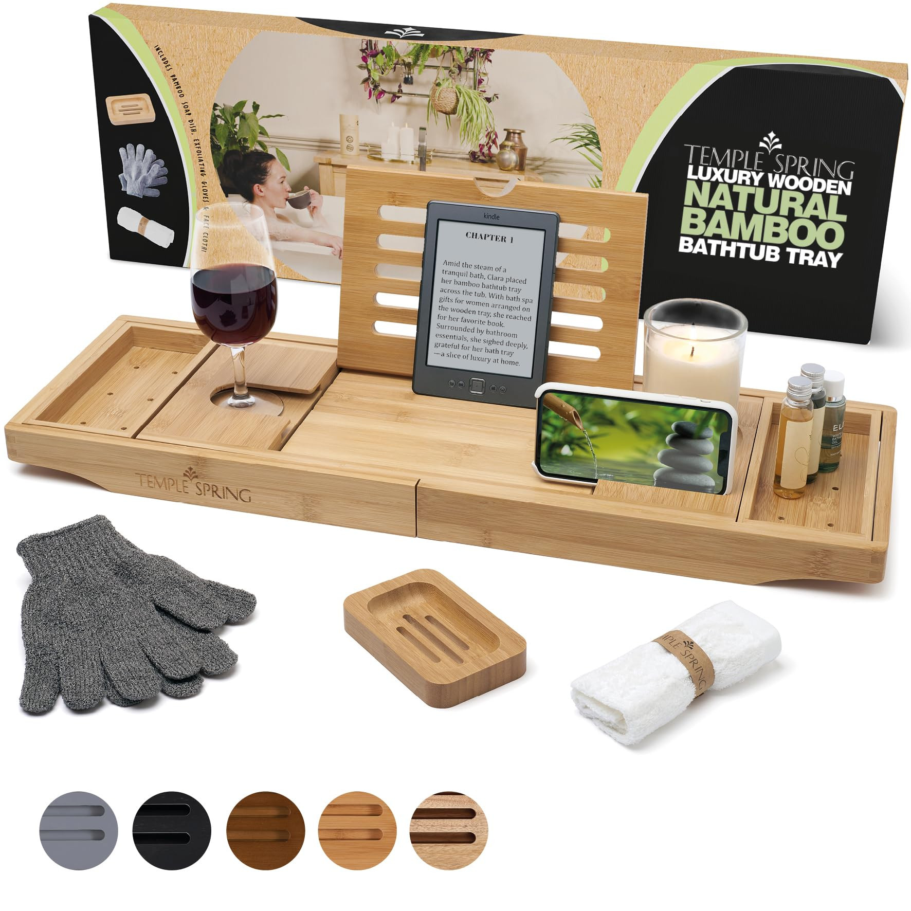 Temple Spring Wooden Bathtub Tray, Bamboo Bathroom Accessories, Bath Tray for Tub, at Home Spa Es... | Amazon (US)