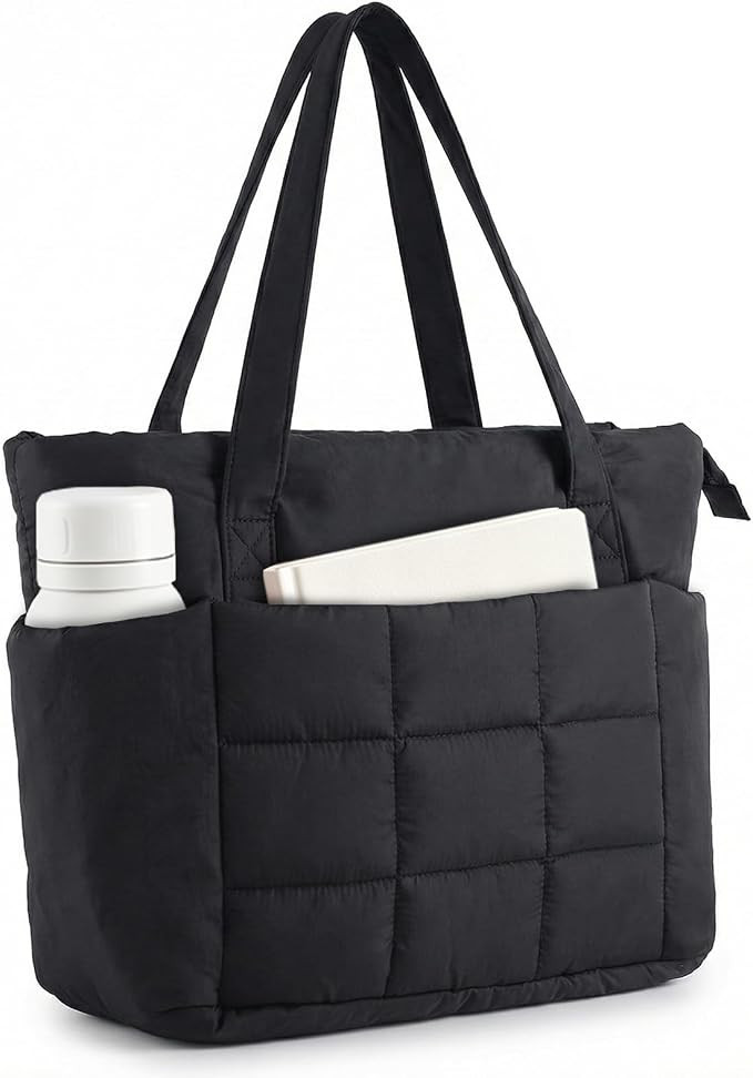 U+U Puffer Tote Bag for Women, Quilted Work Tote with Compartments | Work-to-Travel Design with Y... | Amazon (US)