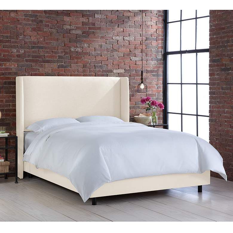 Bexa Linen Talc Fabric Wingback Bed - #455R1 | Lamps Plus | Lamps Plus