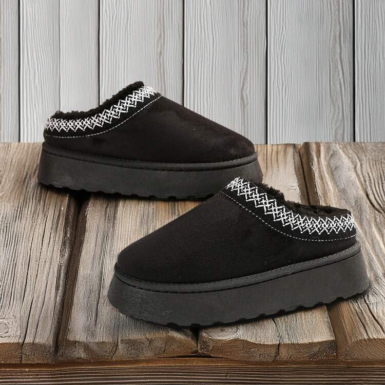 Fur-Lined Women's Slippers - Warm, Durable, And Non-Slip For Outdoor Comfort. Thick Soles With Pl... | SHEIN