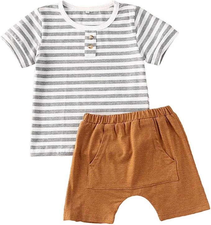 Baby Boys 2Pcs Summer Outfits Short Sleeve T-Shirt Tops Elastic Waistband Shorts Set Toddler Clot... | Amazon (US)
