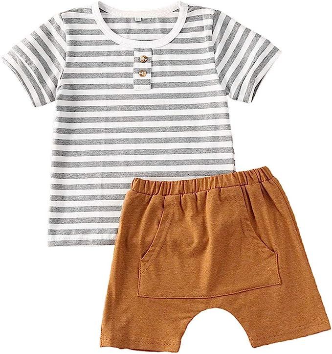 Baby Boys 2Pcs Summer Outfits Short Sleeve T-Shirt Tops Elastic Waistband Shorts Set Toddler Clot... | Amazon (US)