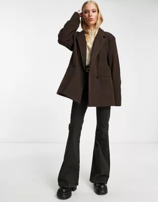 Only wool look oversized blazer jacket in brown | ASOS (Global)