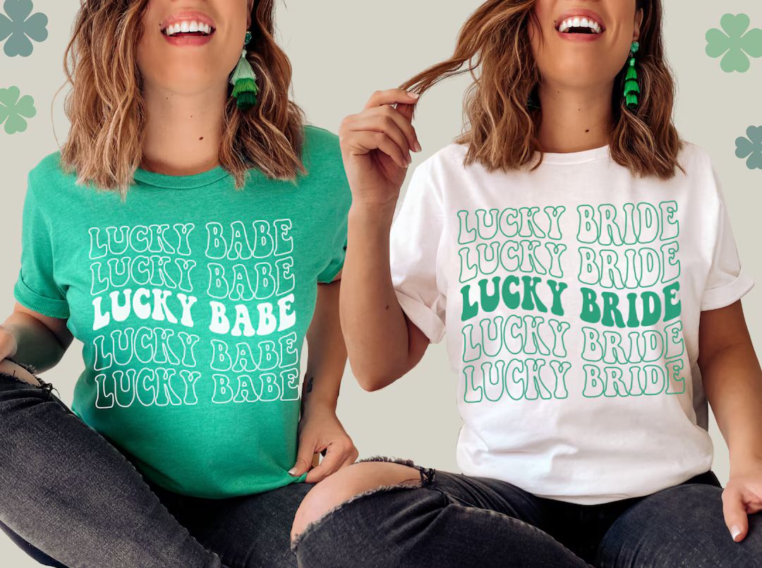 St Pattys Bachelorette Shirts, Lucky Bride, Lucky Babe, Retro Bachelorette, Green Bachelorette Sh... | Etsy (US)