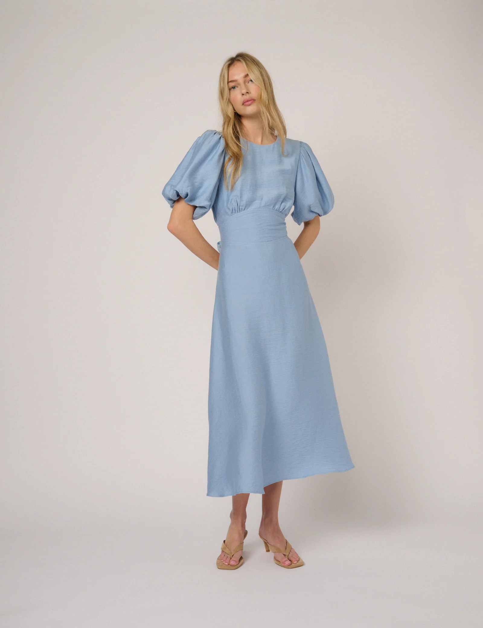 Blue Puff Sleeve Symran Midi Dress | Nobody's Child