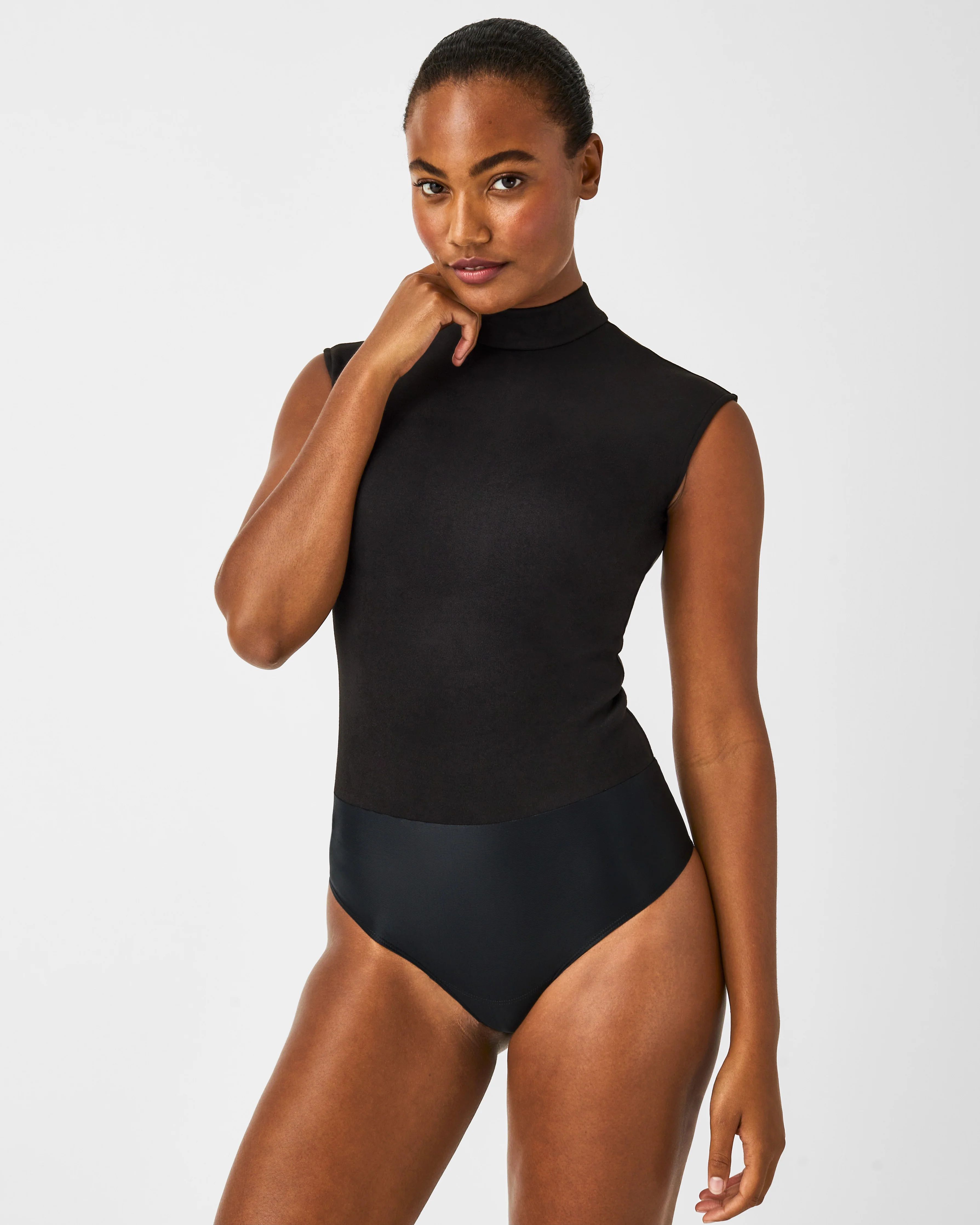 Faux Suede Mock Neck Bodysuit | Spanx