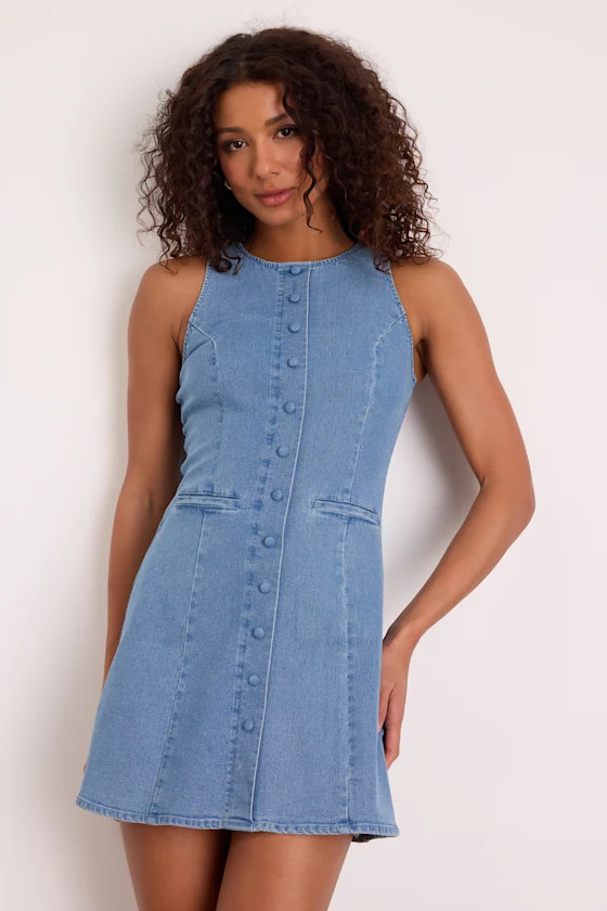 Mabyn Medium Wash Denim Button-Front Mini Dress | country concert outfit  | Lulus