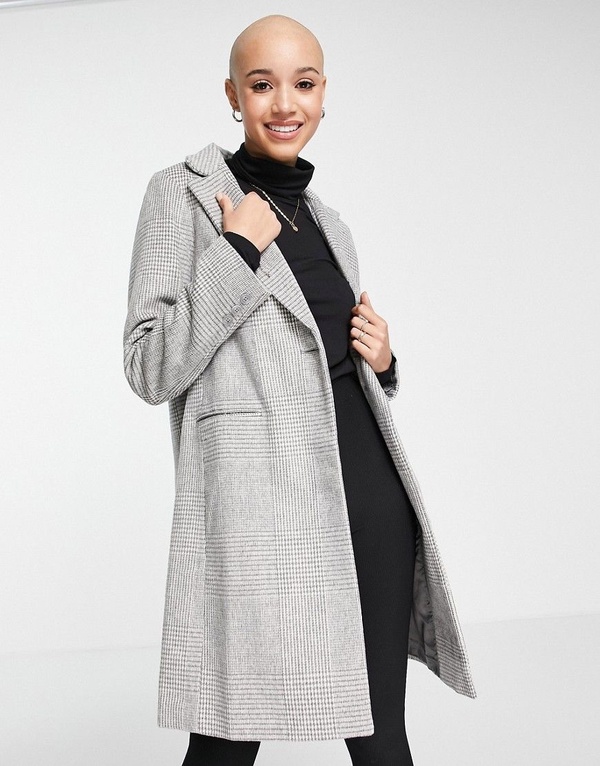 New Look tailored check coat in gray twill-Grey | ASOS (Global)
