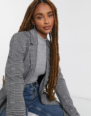 Stradivarius oversized blazer in gray checks | ASOS (Global)