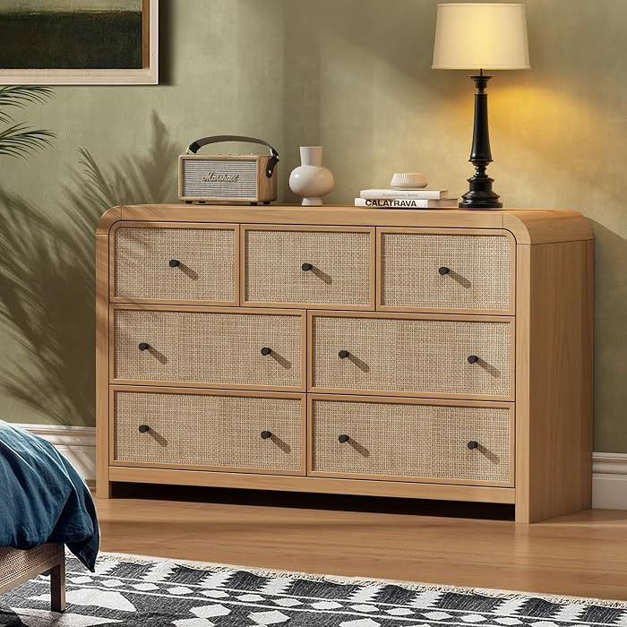 Oak&Sparrow 7 Drawer Dresser for Bedroom, 49'' Rattan Dresser with Ample Storage, Boho Chest of D... | Amazon (US)