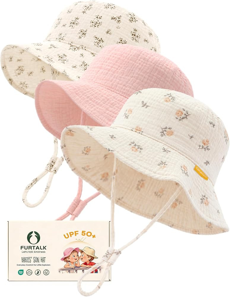 FURTALK Baby Sun Hat Muslin Cotton Toddler Bucket Hat for Girls Boys Wide Brim UPF 50+ Summer Bea... | Amazon (US)