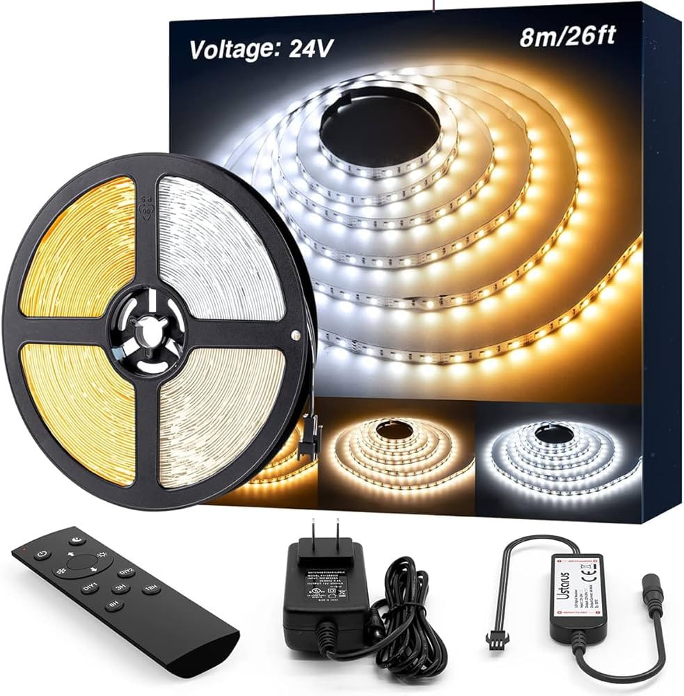 Ustarus White LED Strip Lights Dimmable 26ft 24V 3000K-6500K LED Tape Rope Light with Remote Flex... | Amazon (US)