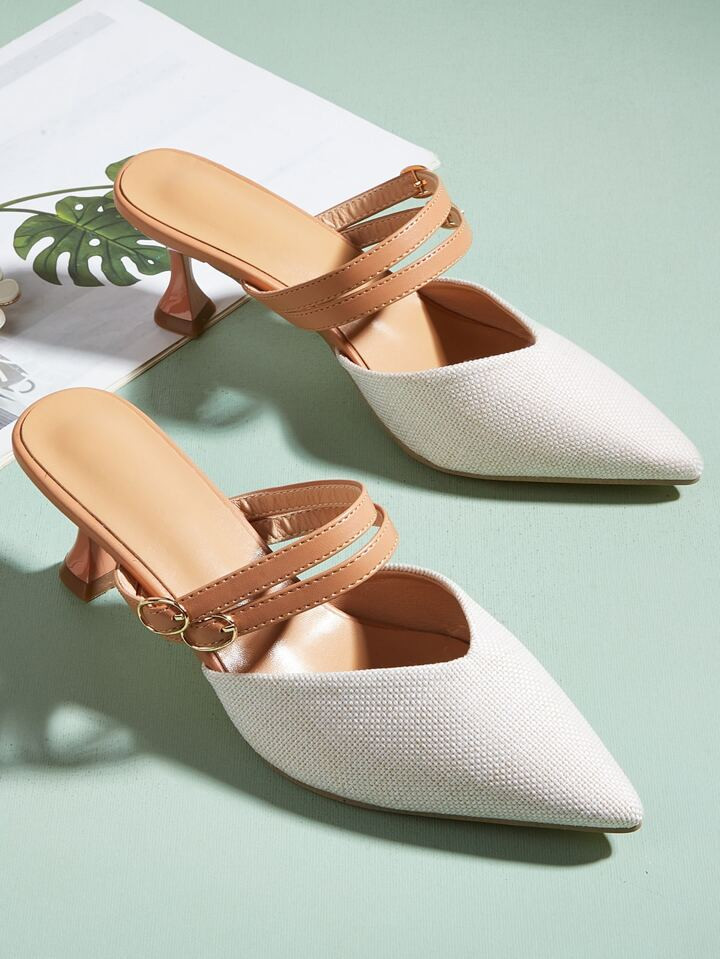 Buckle Detail Kitten Heeled Mule Pumps | SHEIN
