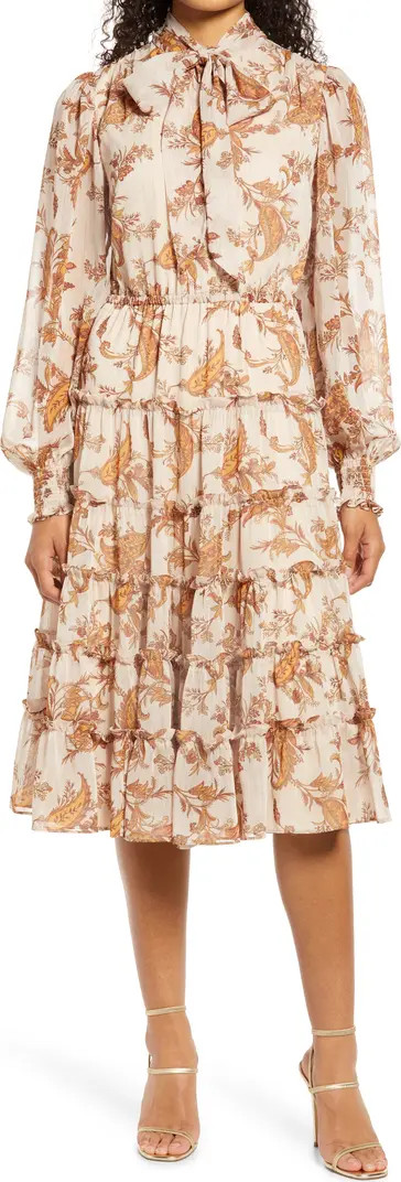 Rachel Parcell Tie Neck Chiffon Long Sleeve Dress | Nordstrom | Nordstrom