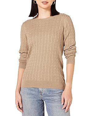 Amazon Essentials Women's Lightweight Long-Sleeve Cable Crewneck Sweater (Available in Plus Size) | Amazon (US)