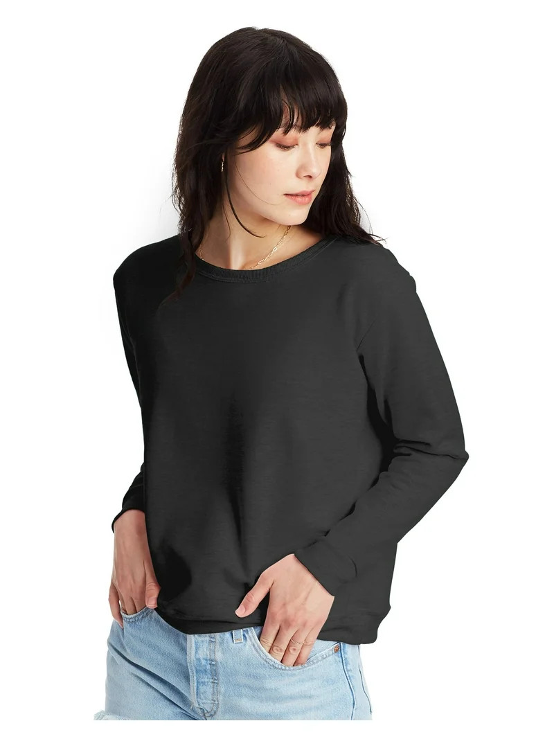 Hanes EcoSmart Women’s Fleece Crewneck Sweatshirt Ebony L | Walmart (US)