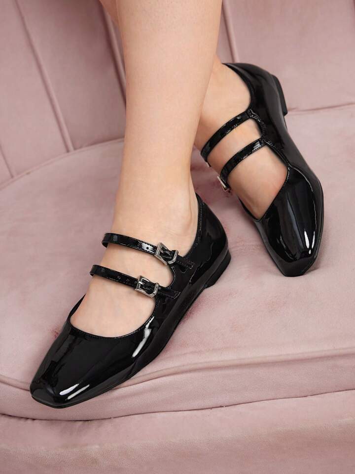 CUCCOO DOLLMOD Women Shoes Buckle Decor Cute Square Toe Flats, Preppy Black Mary Jane Flats For S... | SHEIN