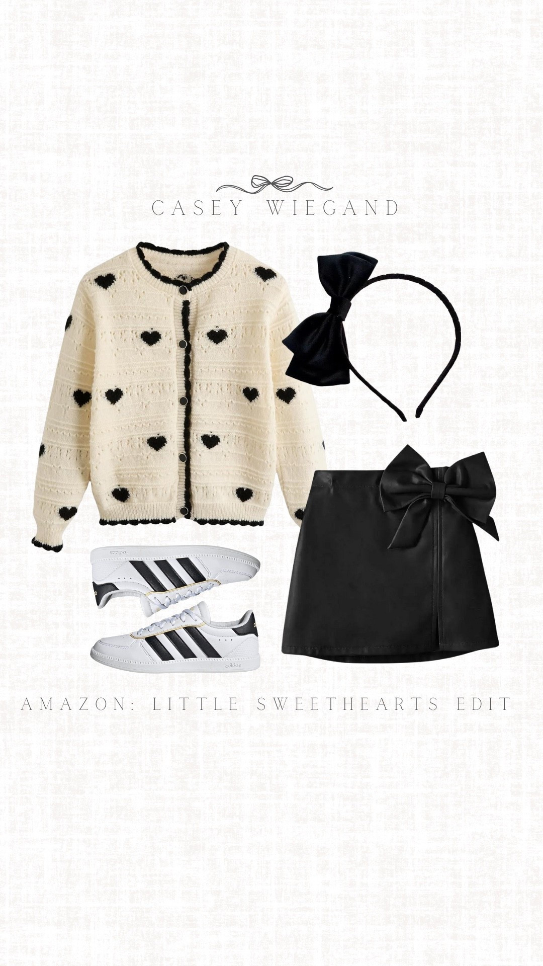 Found this adorable Amazon edit for the kids! Heart cardigan, bow skirt, and matching shoes - it's a match made in heaven. #KidsFashion