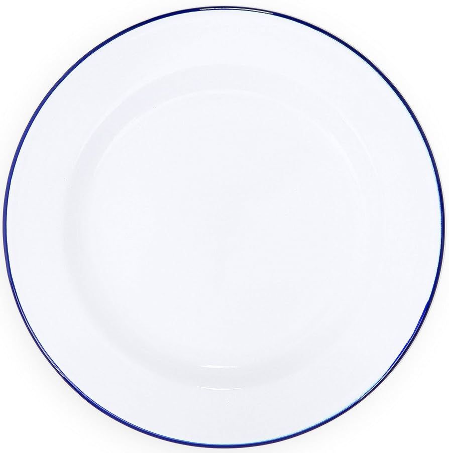 Crow Canyon Home Enamelware Dinner Plate, 10.25 inch, Vintage White/Blue (Single) | Amazon (US)