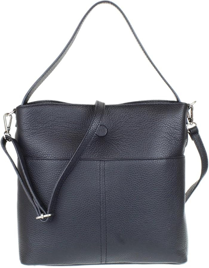 Girly Handbags Womens Italian Genuine Leather Open Pockets Button Shoulder Bag | Amazon (UK)