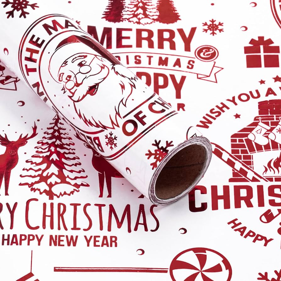 RUSPEPA Christmas Wrapping Paper Roll - Mini Roll - Red Foil Santa Claus Pattern Great for Christ... | Amazon (US)