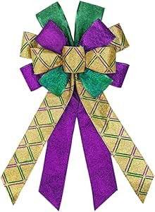 Mardi Gras Wreath Bows Mardi Gras Decor Bow Purple Strips Plaid Burlap Bows for Wreaths, Mardi Gr... | Amazon (US)