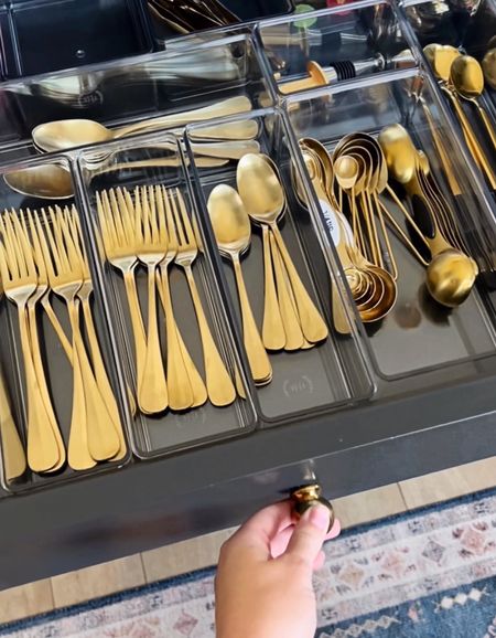 We have had this silverware for almost 2 years now! A lot of it gets used on a daily basis but I also have a silver set that we use as well! I haven’t seen any signs of wear such as fading chips or scratches! It’s very affordable set from target and love having a gold set! Target home, target Finds, walmart Home comin Walmart Finds, draw organization, gold hardware

#LTKstyletip #LTKSeasonal #LTKhome