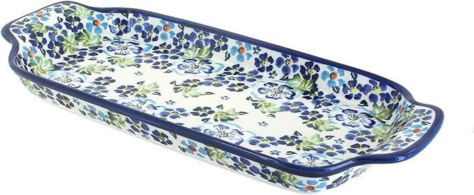Blue Rose Polish Pottery Vintage Violet Bread Tray with Handles | Amazon (US)