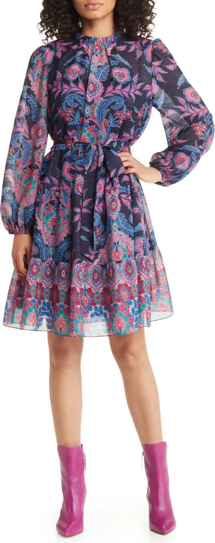 Metallic Paisley Ruffle Long Sleeve Dress | Nordstrom