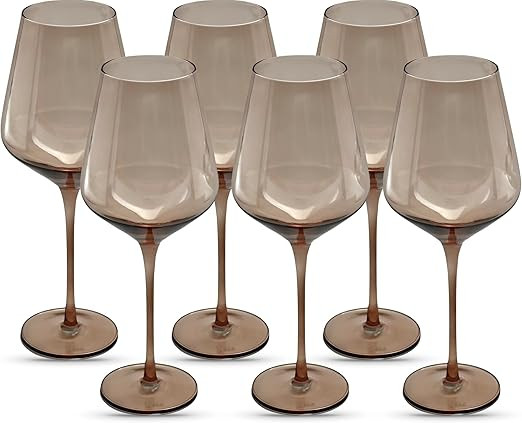 Saludi Original Smokey Sand Wine Glasses, 16.5oz (Set of 6) Stemmed Single Color Smoky Amber Brow... | Amazon (US)