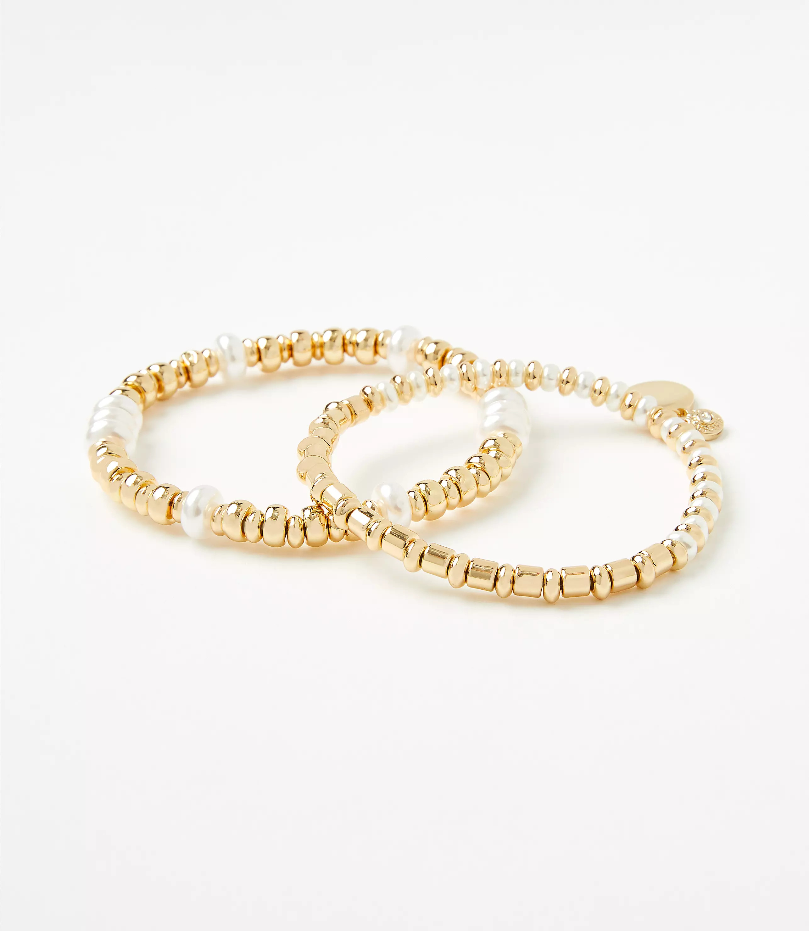 Pearlized Metal Beaded Stretch Bracelet Set | LOFT