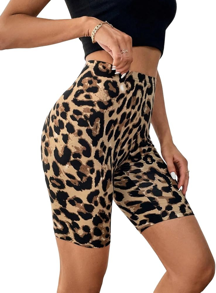 WDIRARA Women's Leopard Print High Waisted Short Leggings Workout Athletic Gym Biker Shorts | Amazon (US)