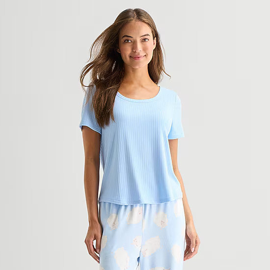 new!Sleep Chic Womens Rib Crew Neck Short Sleeve Pajama Top | JCPenney