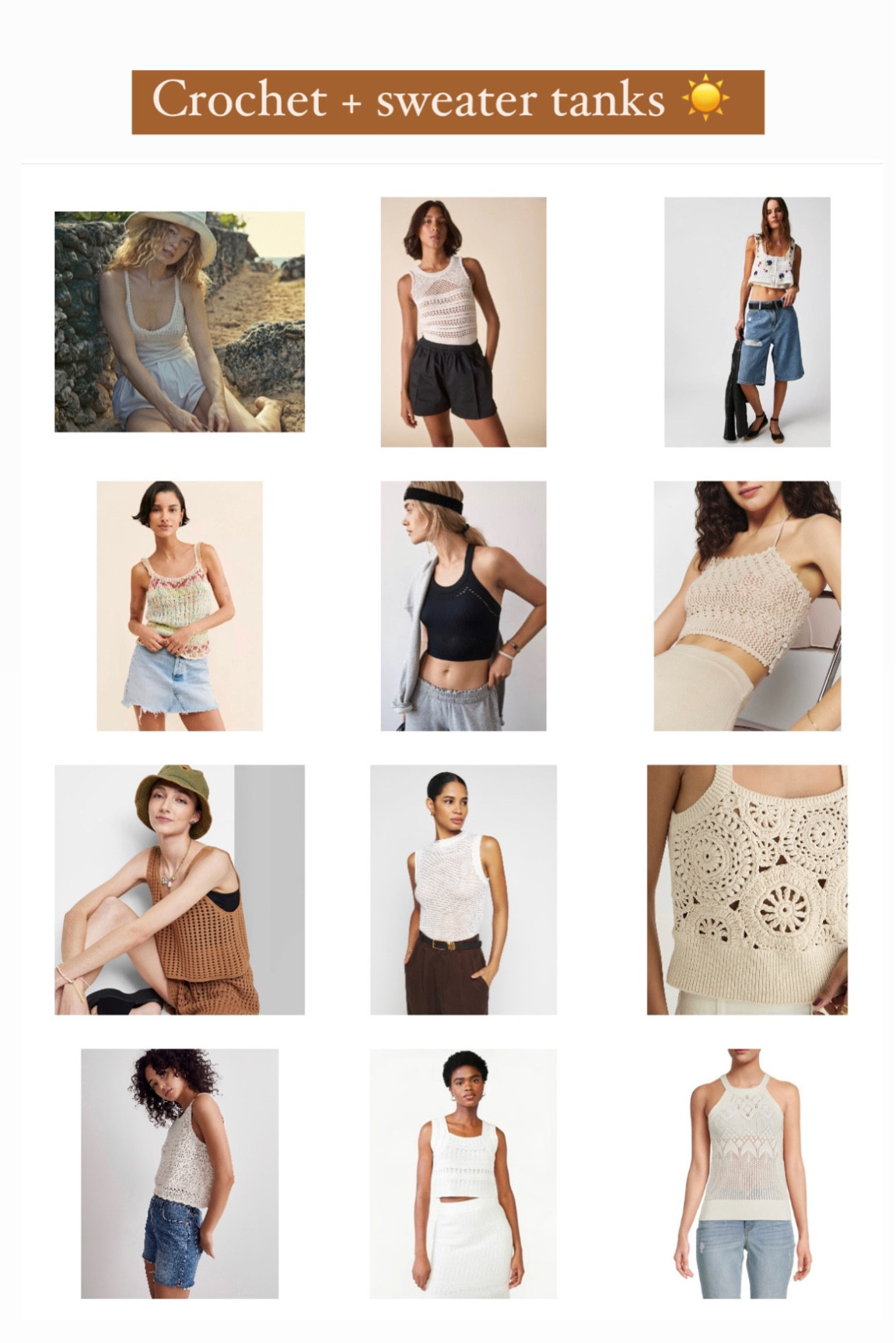 Crochet tanks for summer - 70s style - spring outfit ideas - free people’s 

#LTKunder100 #LTKstyletip #LTKFind