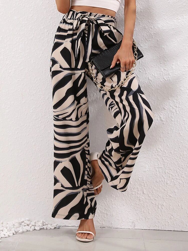 Allover Print Belted Trousers | SHEIN