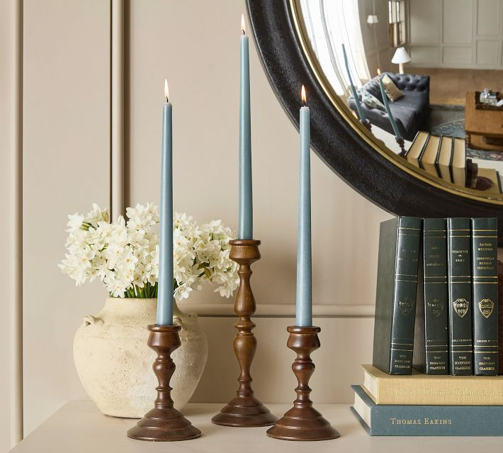 Chris Loves Julia Turned Walnut Candle Holder | Pottery Barn (US)