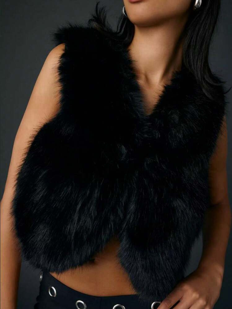 Women's Fuzzy Faux Fur Vest Winter Coats Sleeveless Open Front Waistcoat Outerwear | SHEIN