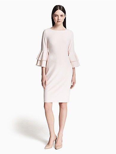scuba crepe 3/4 bell sleeve sheath dress | Calvin Klein
