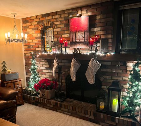 Christmas fireplace decor - faux fur stockings - 4 feet pre lit tree - red Flameless candles - Klipsch Bluetooth speaker - Christmss decor - Amazon Home - Amazon Finds 

#LTKHoliday #LTKunder50 #LTKhome