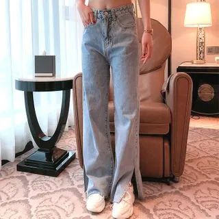 Side-Slit Wide-Leg Jeans | YesStyle Global