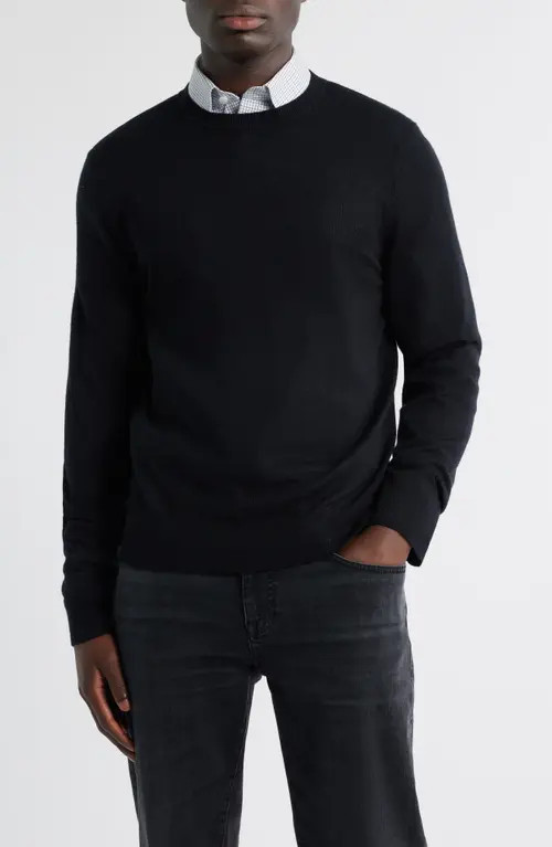 Nordstrom Italian Merino Wool Crewneck Sweater in Black Caviar at Nordstrom, Size Small | Nordstrom