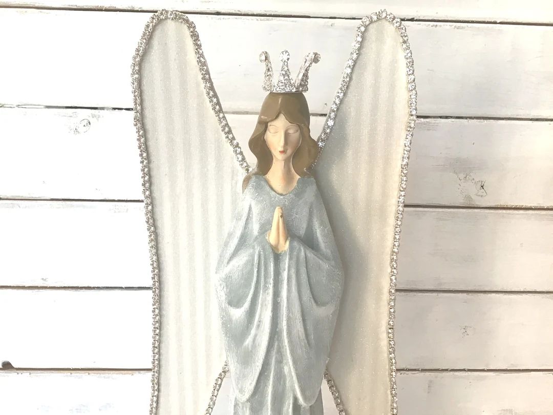 Praying Angel Decor Angel With Crown Statue Embellished Angel - Etsy | Etsy (US)