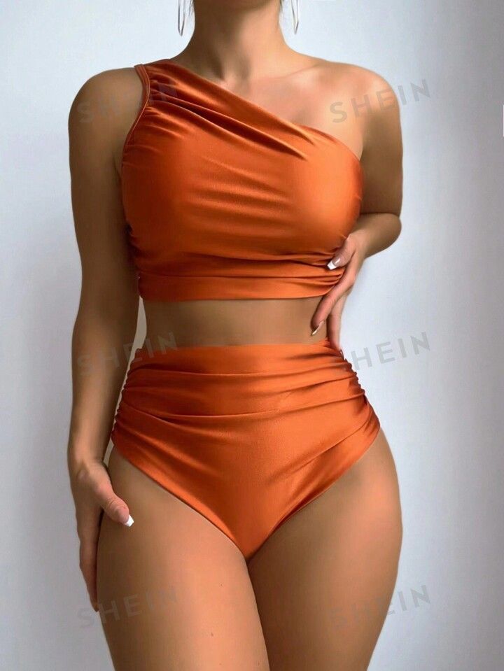SHEIN Swim Chicsea Women's One Shoulder Ruffle Bikini Set | SHEIN