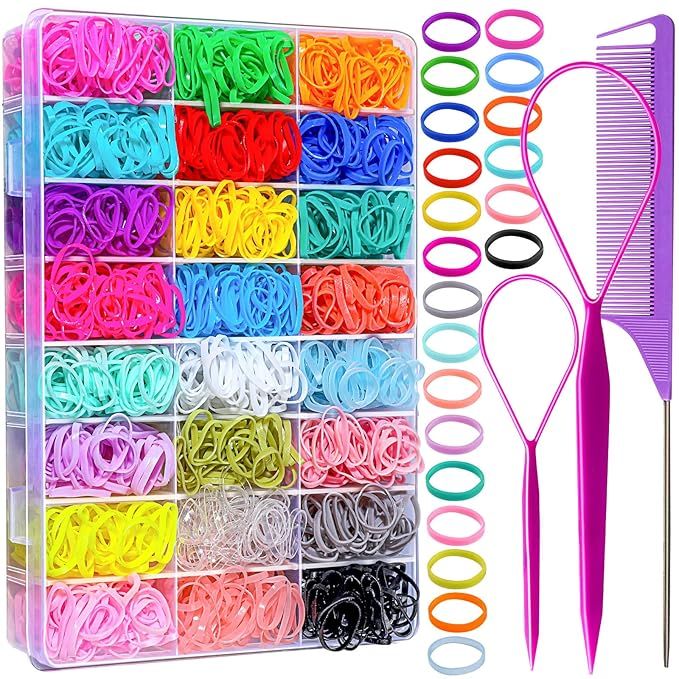 YGDZ Elastic Hair Bands 24 Colors, 1500 pcs Mini Hair Rubber Bands for Hair, Small Hair Ties, Pon... | Amazon (US)