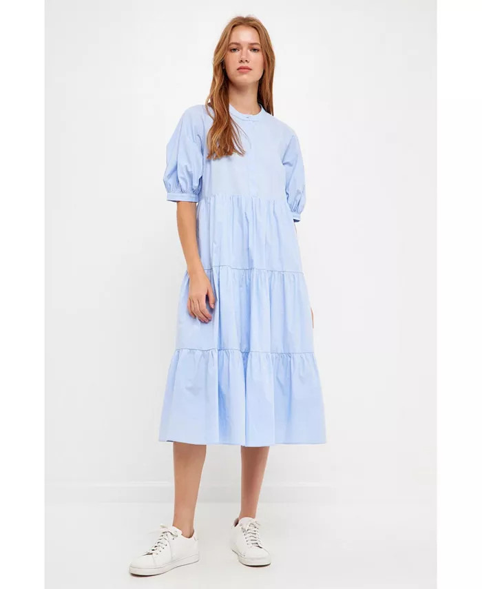 Women's Short Puff Sleeve Midi Dress | Macy's
