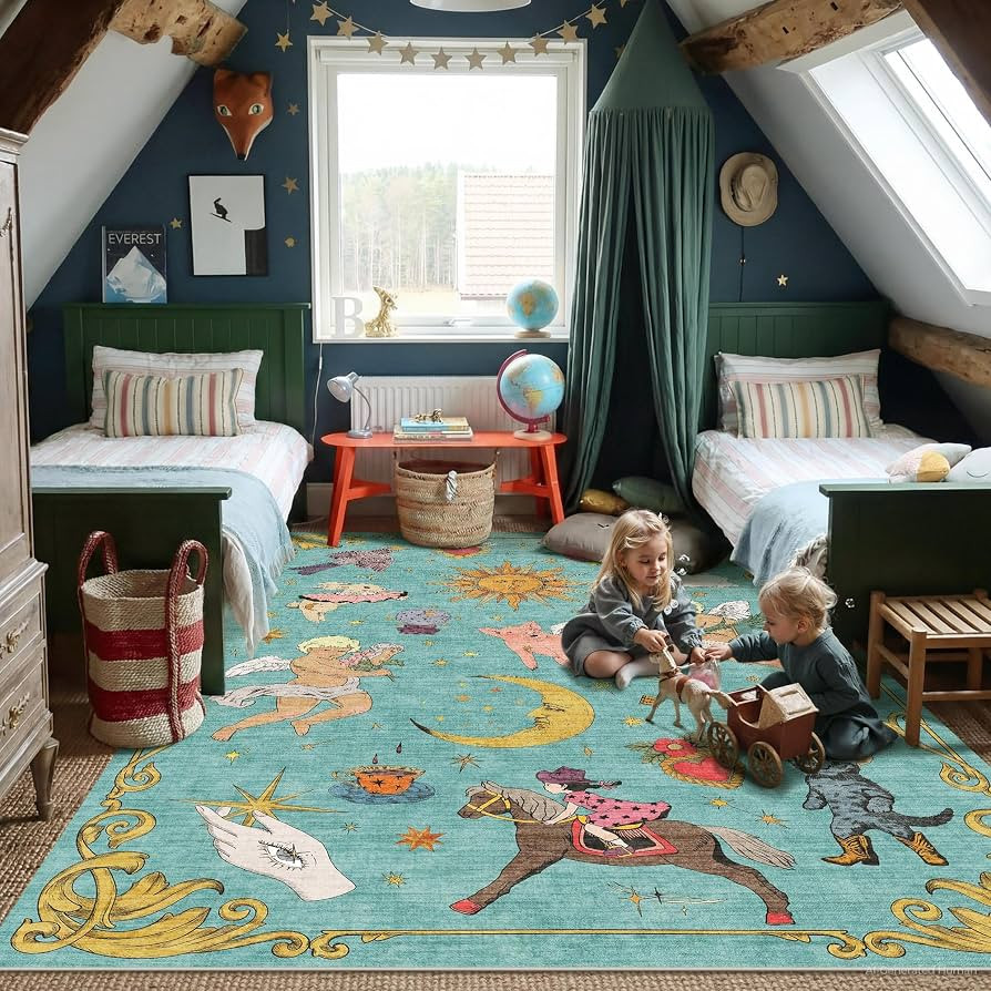 Kokia 6x9 Celestial Sun Moon Unique Fresh Turquoise Soft Washable Area Rug | Amazon (US)