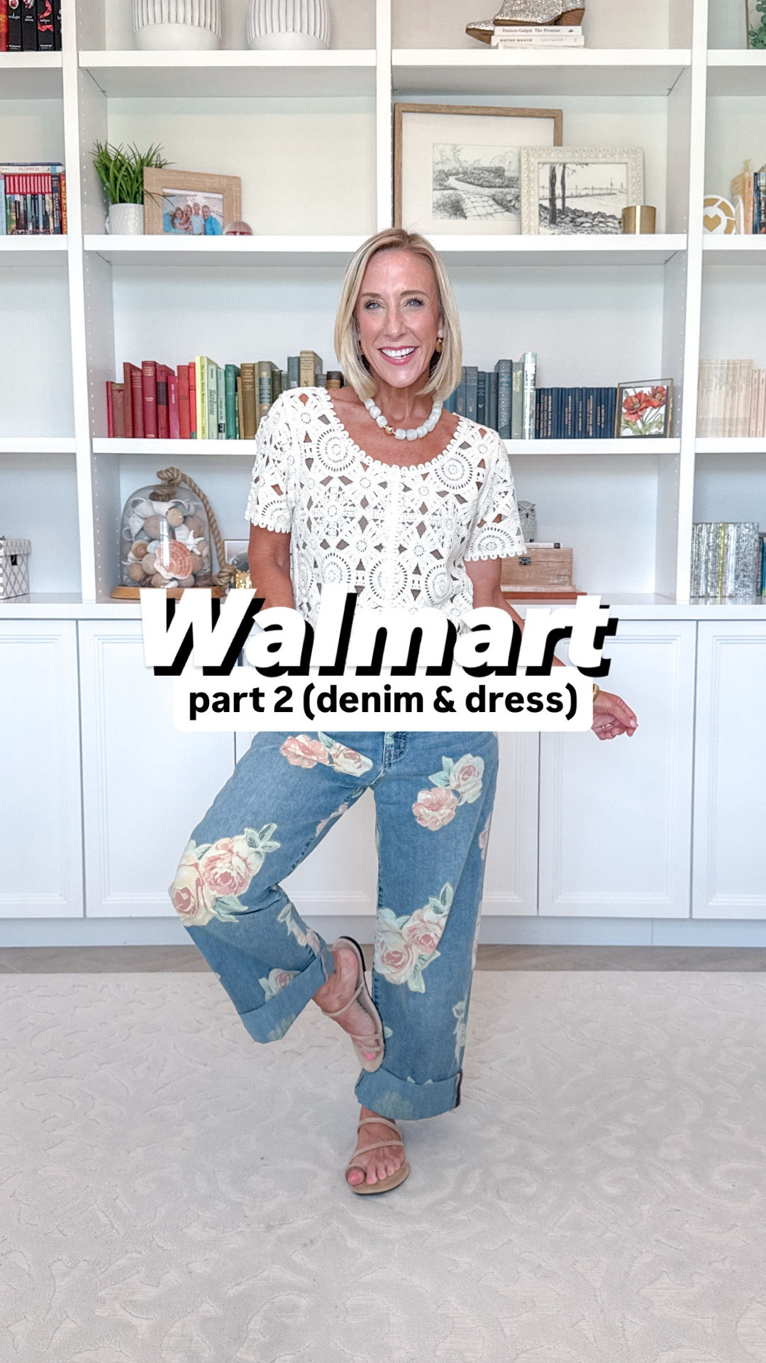 Walmart - part 2 (denim & dress)
* Embroidered Cotton Sleeveless Maxi Dress - size XS. $38. 2 colors.
1. Floral Wide Leg Boyfriend Jeans - size 2 (runs big).  $36.50.
* Crochet Tee - size Small (should have done an XS). $28.50.
2. Pull On Wide Leg Pant - size XS. $27.50.
3. Henley Tank Top - size XS. $16.
4. High-Rise Star Print Bootcut Jeans - size 2. $30.
5. Flutter Sleeve Top - size XS. $26.50. 2 colors.
6. FeatherStretch Sleeveless Maxi Dress - size XS. $26. 2 colors.

#LTKOver40 #LTKPetite #LTKSeasonal