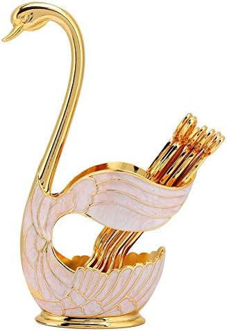 Metal Coffee Dessert Spoon Set, Fruit Dessert Flatware Swan Base Holder Spoon Organizer with 6pcs... | Amazon (US)