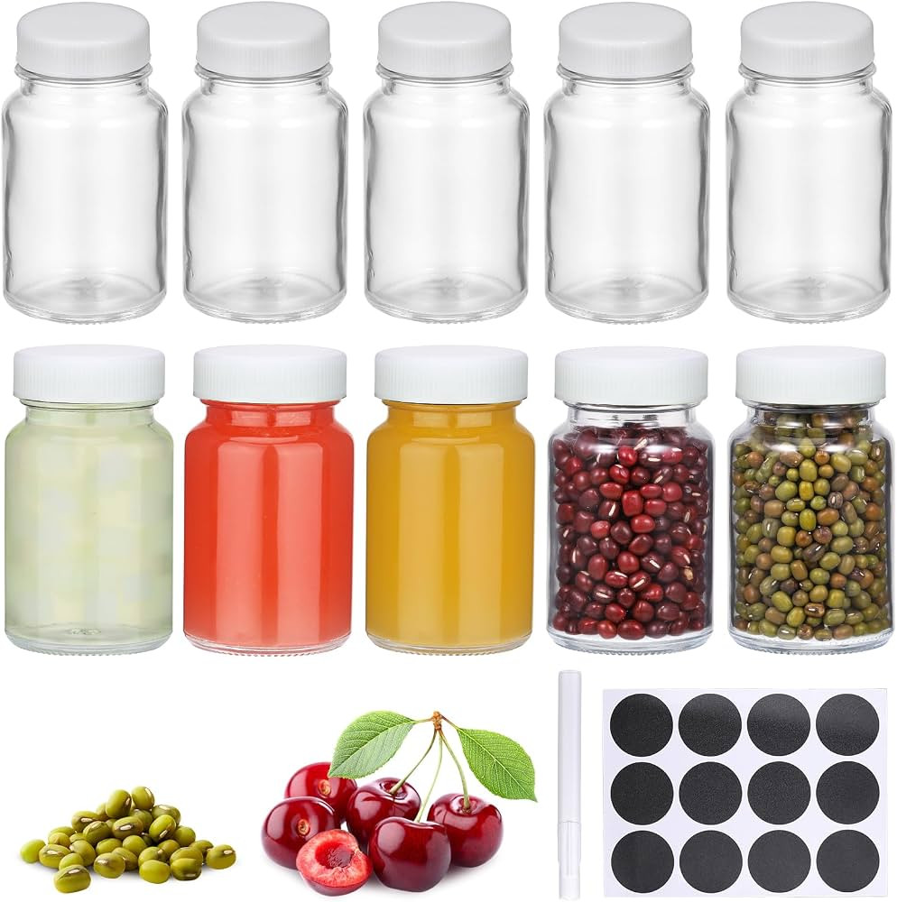 Hejo 10 Pcs Glass Shot Bottles with Lids, 60 ml Juice Shot Bottles with Labels, Small Glass Bottl... | Amazon (UK)
