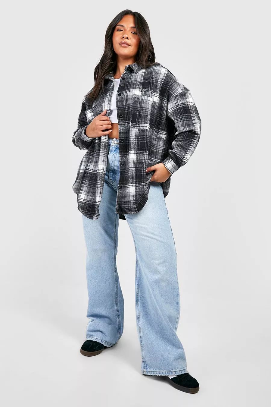 Yellow Plus Oversized Boyfriend Flannel Shirt | Boohoo.com (US & CA)